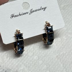 Dark Ocean blue huggies earrings