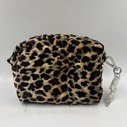 Leopard print travel pouch cosmetic bag zip top quilted organizer