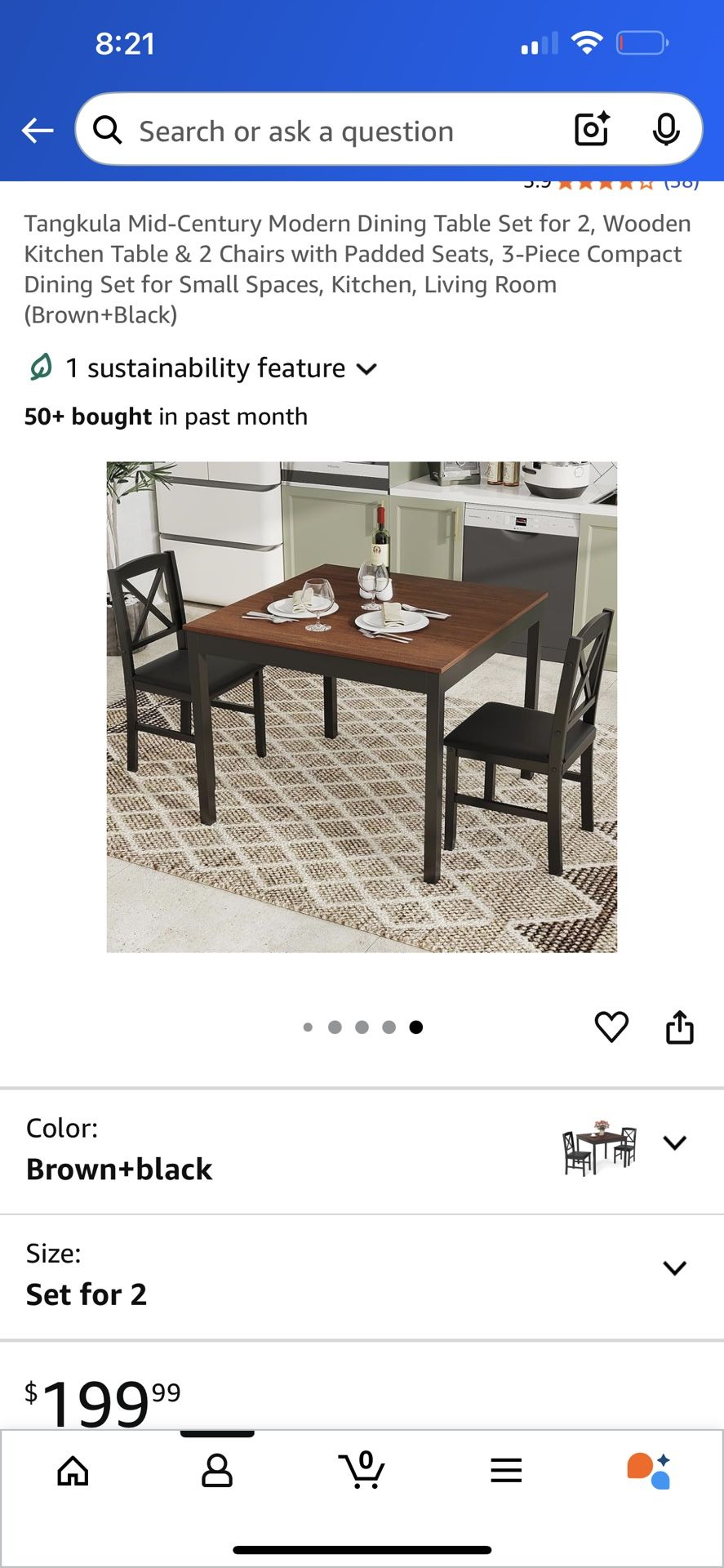Wooden Kitchen Table & 2 Chairs
