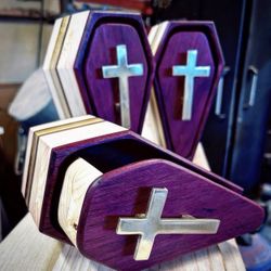Handmade Coffin Shaped Jewelry Box. 