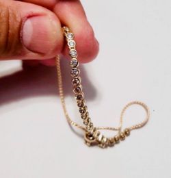 10K Solid Gold Bracelet For Wedding CUBIC ZIRCONIUM STONES 7.5 Inches Long
