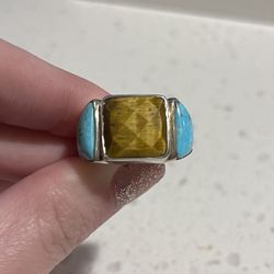 Tigers Eye And Turquoise Ring 