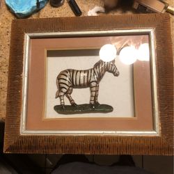 Wooden Zebra Carving In Framed Enclosure