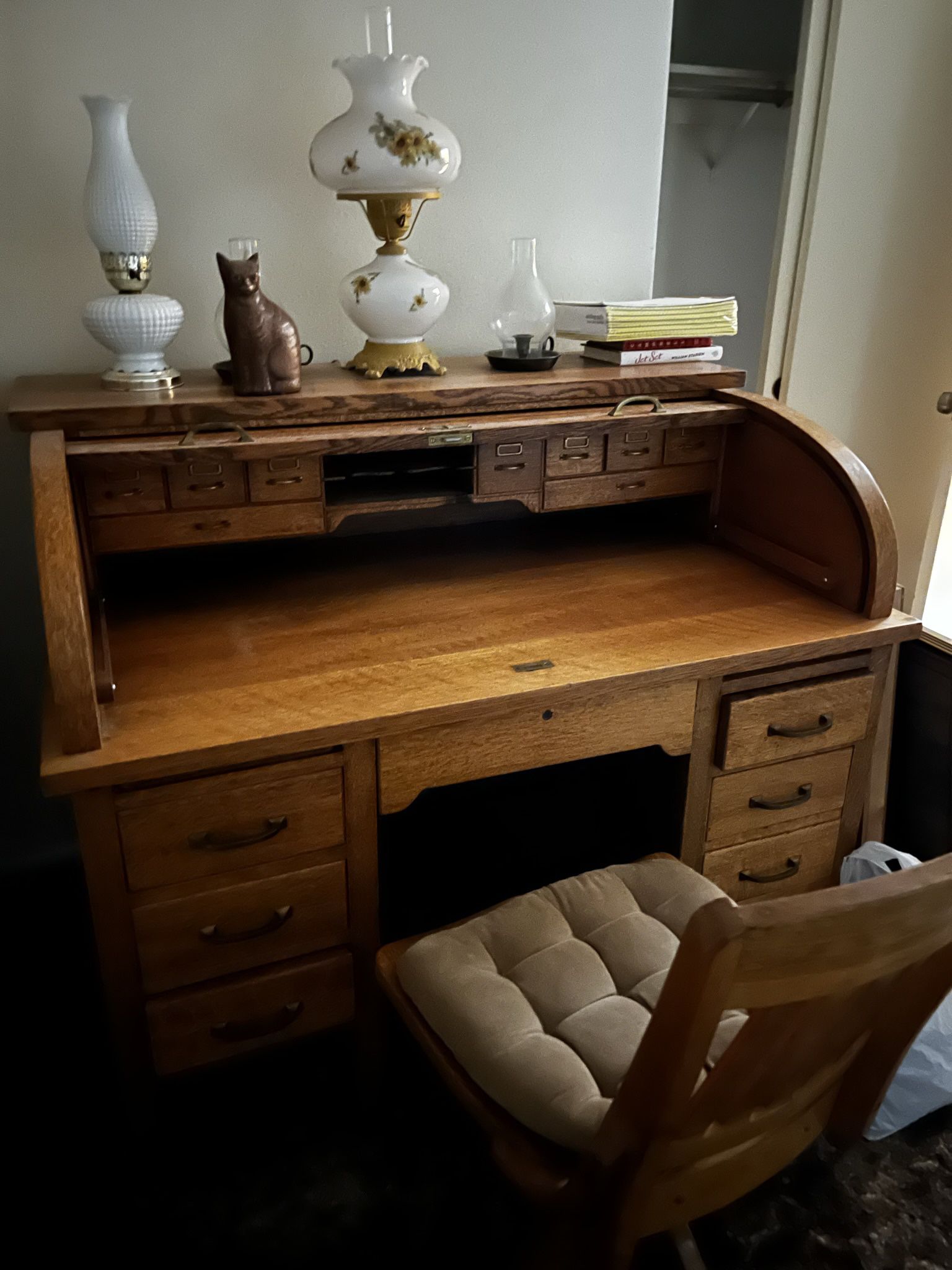 Vintage Roll-top Desk And Chair
