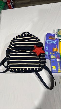 Navy Striped Kids Backpack with Star Keychain