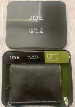 New! JOSEPH ABBOUD, Tri-fold, Genuine Leather Wallet Black, With Metal Casing.