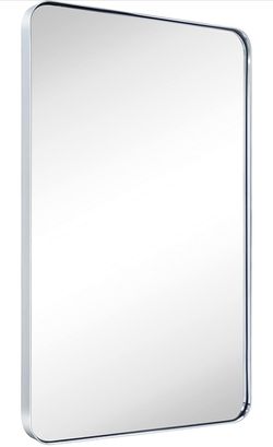 GRACTO 20x30 inch Chrome Stainless Steel Metal Framed Bathroom Mirror Wall Mounted Rounded Rectangular Bathroom Vanity Mirror