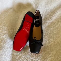 Christian Louboutin Black Leather Ballet Flats Red Bottoms