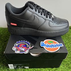 Nike Supreme Air Force 1 Low SP Size 9.5 Shoes Black Box Logo Sneakers 2023 Release Collaboration