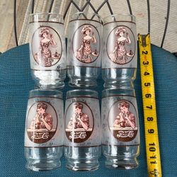 Vintage 1970s Pepsi Cola Gibson Girl Drinking Glasses Set of 6 Advertising Tumblers
