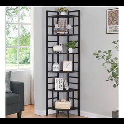 New in box.  HOMISSUE Corner Shelf, 6 Tier Tall Narrow Bookshelf 76.9", Industrial Corner Bookcase with Storage for Home Office Living Room and Bedroo
