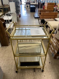VASAGLE 23.6" Bar Gold Serving Cart w/ 3-Tier Mirrored Shelf - Gold