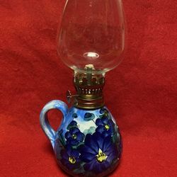 8 inches with Glass Handmade Hand painted Imported From Greece Ceramic Oil Lamp