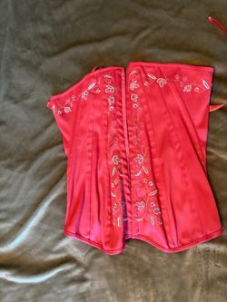 Pink Satin Corset with Floral Embroidery