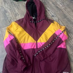 Victoria Secret Pink Vintage Windbreaker Yellow Maroon Zip Hoodie M L M/L