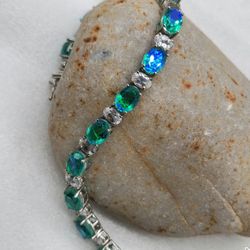 Peacock Quartz.  White Zircon.  Bracelet. 