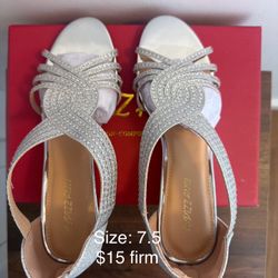 Women Dress Shoes. Size: 7.5. New In Box. Silver. High Heels. 