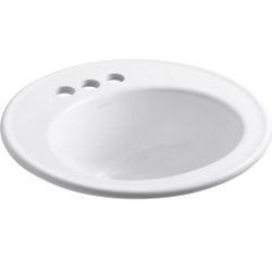 KOHLER K-2202-4-0 Brookline Self-Rimming Bathroom Sink, White, 1.25