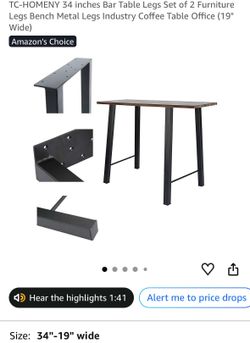 TC-HOMENY 34 inches Bar Table Legs Set of 2 Furniture Legs Bench Metal Legs Industry Coffee Table Office (19" Wide)