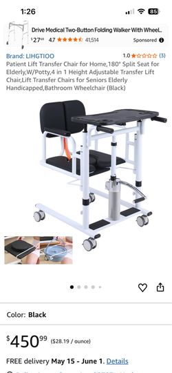 Patient Lift Transfer Chair for Home,180° Split Seat for Elderly,W/Potty,4 in 1 Height Adjustable Transfer Lift Chair,Lift Transfer Chairs for Seniors