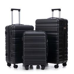 HIFINE TOURIST 20/24/28 3 pcs/set in ABS Spinner Wheel Luggage, Carry on Suitcase, Matching Color, TSA Combination Lock (Black)