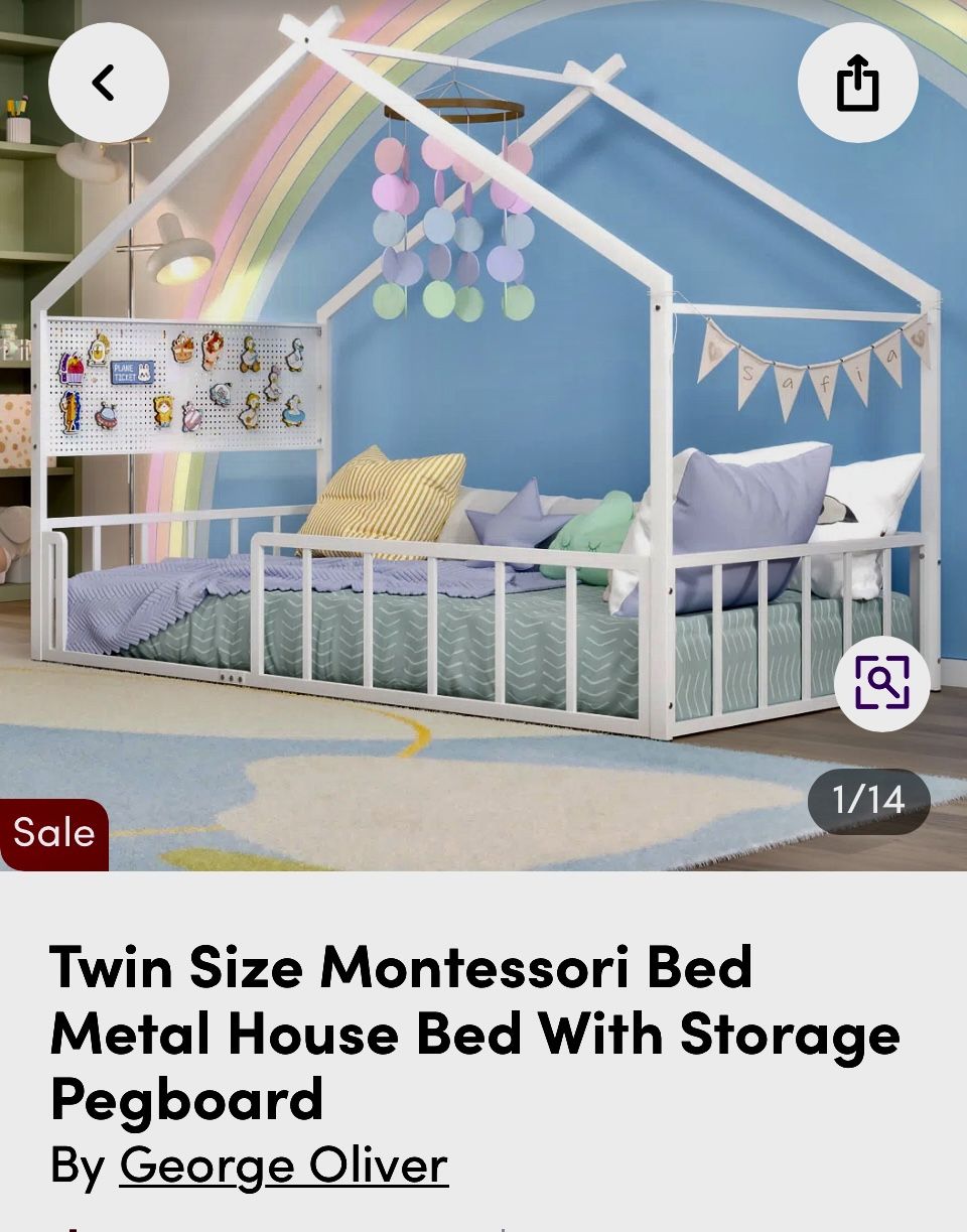 Children House Shaped Metal Bed