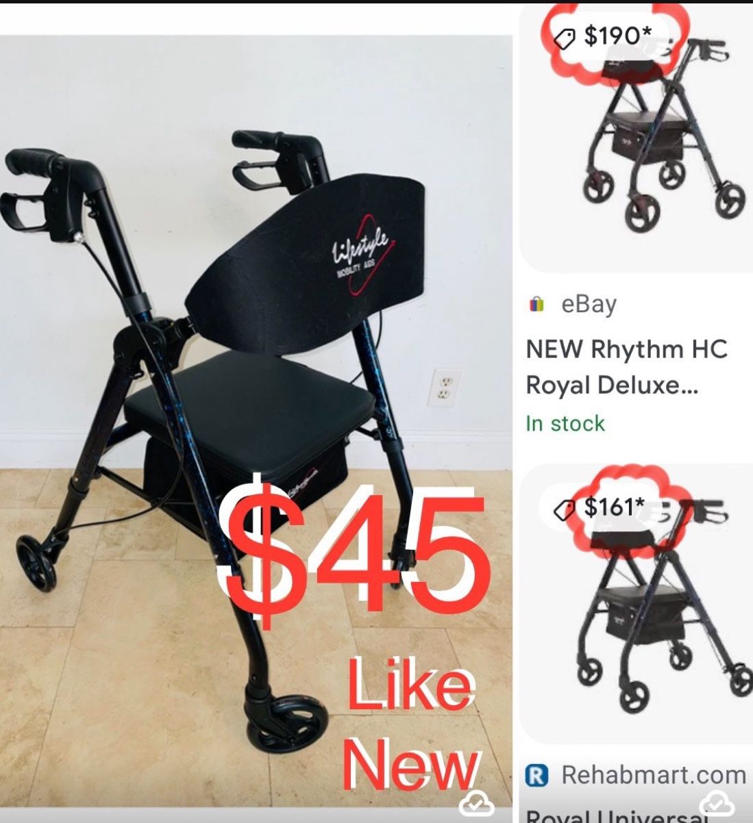 $45 Lifestyle mobility Aids Walker 4 Wheels Like New With Brakes Mint Condition