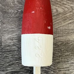 Vintage Maine Wooden Lobster Trap Bouy , 224 Red White 