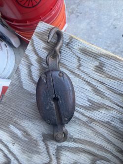 Antique Primitive Handmade Hand Forged & Iron Wood Block Tackle Pulley