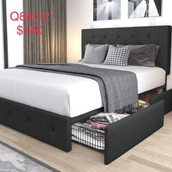 Queen Platform Bed Frame with 4 Drawers Storage and Headboard Q840-2