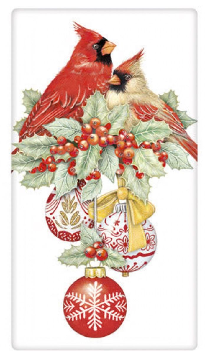 Flour Sack Kitchen Dish Towel Cardinal Ornaments Mary Lake - Thompson New