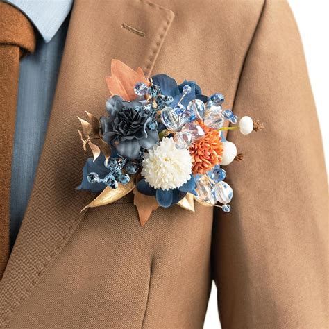Single Pocket Boutonniere for Man, Artificial Flowers, Navy Blue, Groom, Wedding