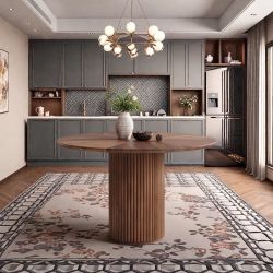 47" Mid Century Brown Round Dining Table