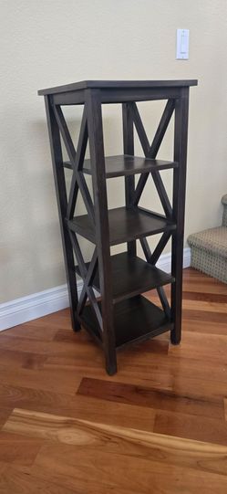 Dark Wood 4-Tier Narrow Bookshelf
