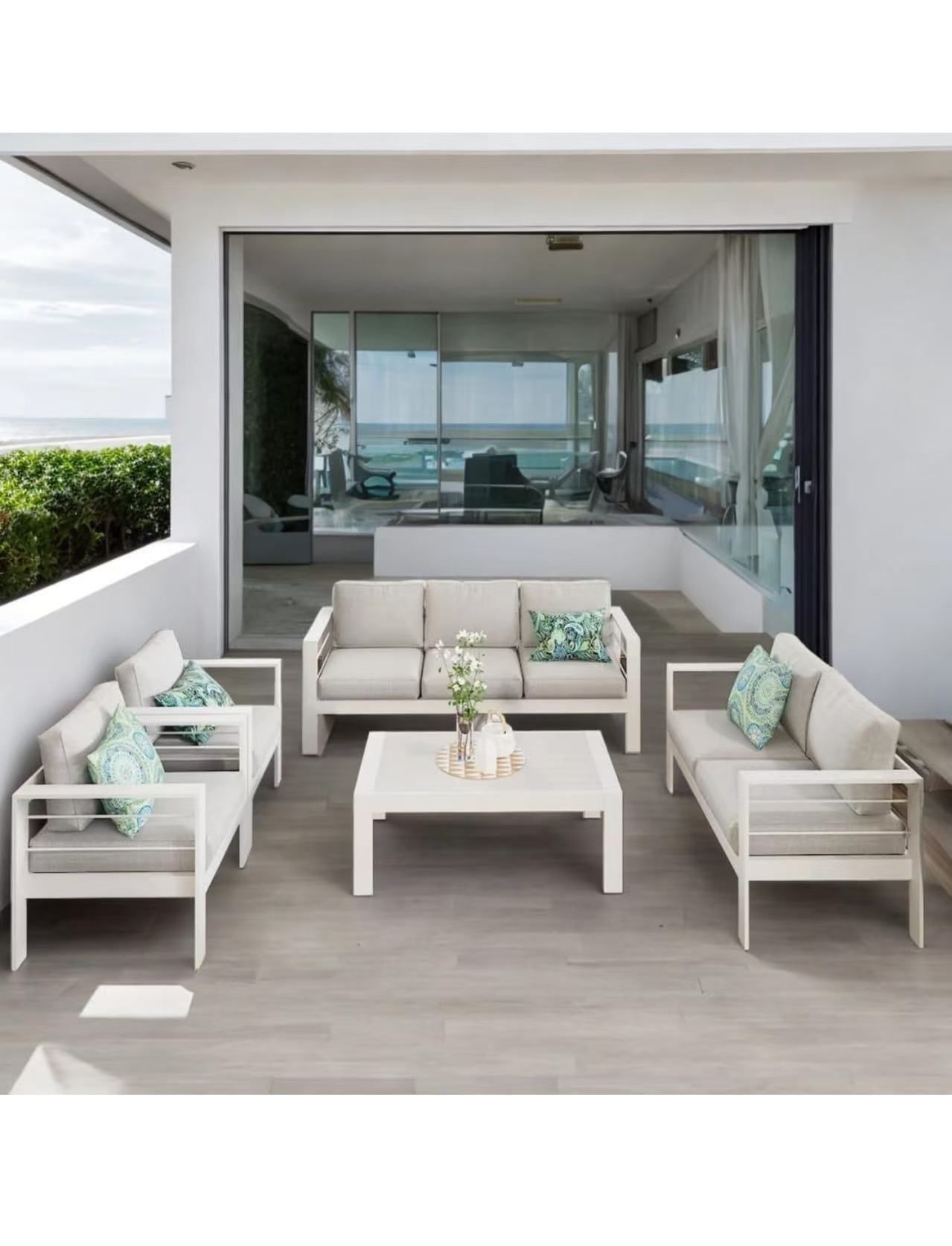 Aluminum Patio Furniture Set,7 Seats Modern Outdoor Conversation Set Sectional Sofa with Upgrade Cushion and Coffee Table,White