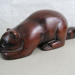 Hand Crafted Large Wooden Folk Art Racoon 22" Length Made In Spain


