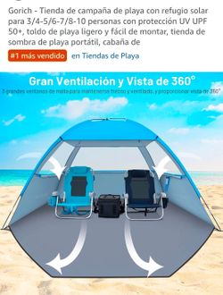 Gorich - Tienda de campaña de playa con refugio solar para 3/4-5/6-7/8-10 personas con protección UV UPF 50+, toldo de playa ligero y fácil de montar,