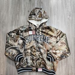 SUPREME X MITCHELL & NESS LINED HOODED SATIN REALTREE CAMO JACKET SZ XL NEW🥵🔥🥵
