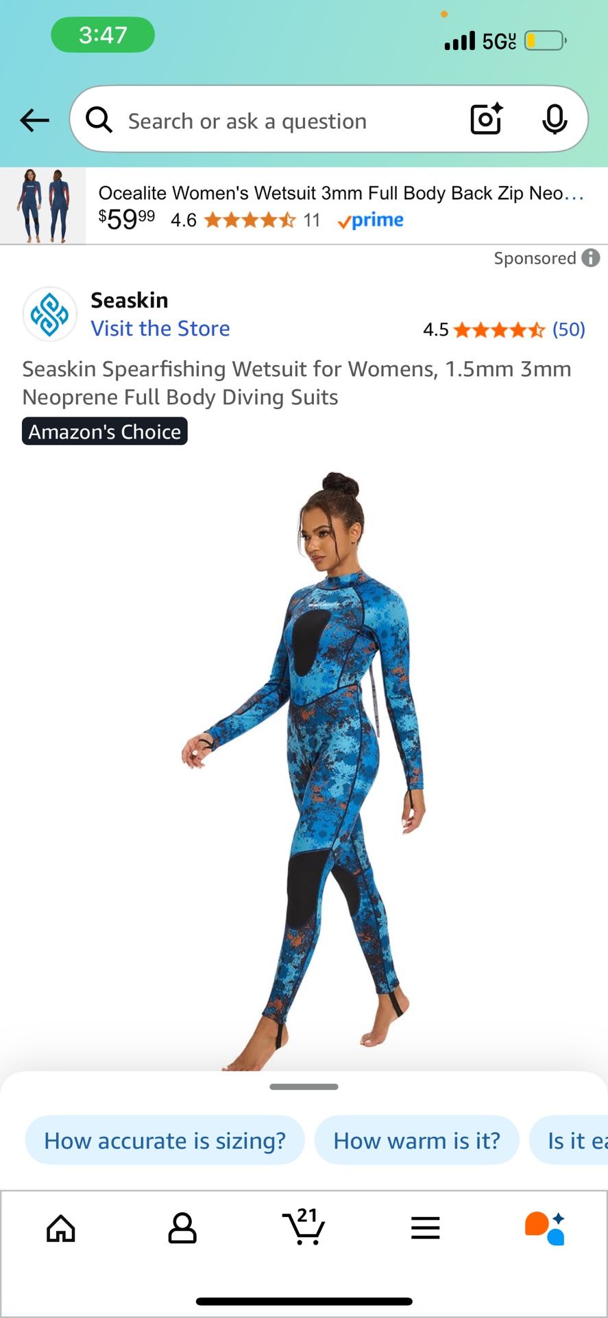 Seaskin Spearfishing Wetsuit for Womens, 1.5mm 3mm Neoprene Full Body Diving Suits Size XS