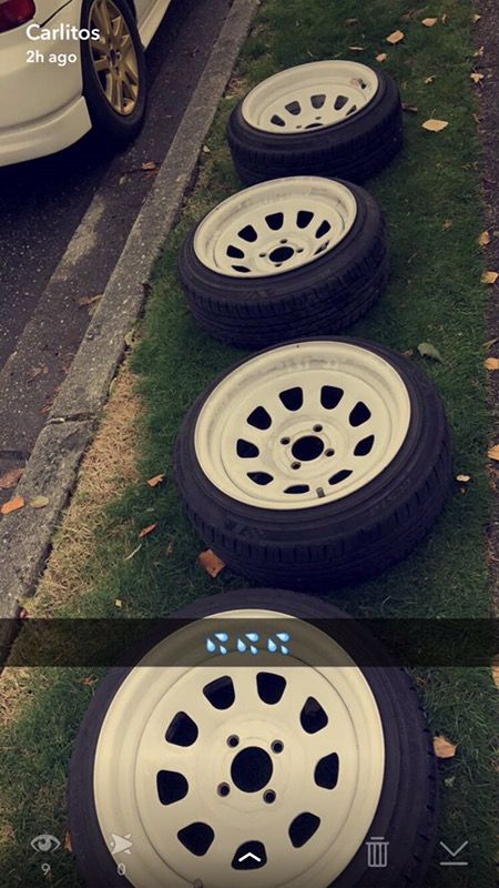 15in white diamond racing steelies stanced camber Jdm Honda offset