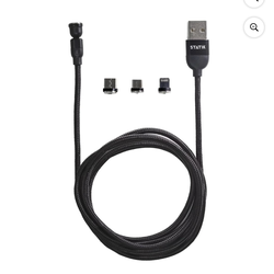STATIK 360 Universal Charge Cable 3 Rotating Magnetic Connectors 6' PUP-0386 BLK  Universal Compatibility: Includes three rotating magnetic connectors