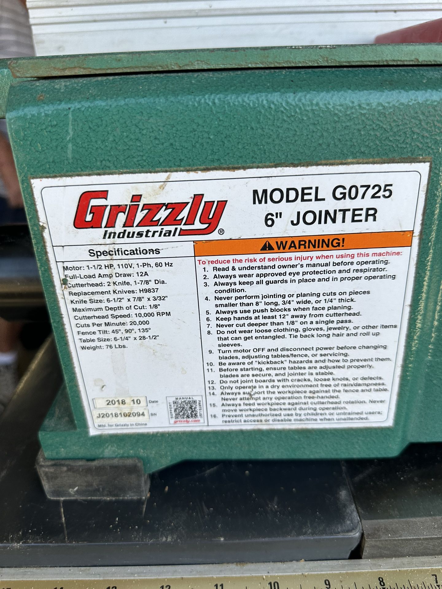 Grizzly Jointer 