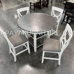 5-Piece Counter Height Dining Set, Round counter height table with chairs, Table and chairs, casual dining set, Table,  grey chairs, Round Dining Set