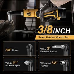 3/8" Cordless Electric Ratchet Wrench Set, 550RPM, 40Ft-lbs, 16.8V Extended Power Ratchet Tool Kit with Variable Speed, 1/4" Adapter, 3" Extension Bar