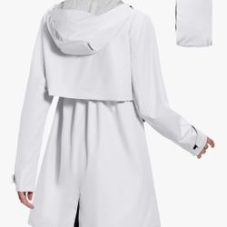 Women's Long Rain Coat Packable Waterproof Windbreaker Lightweight Cycling Jacket with Hood