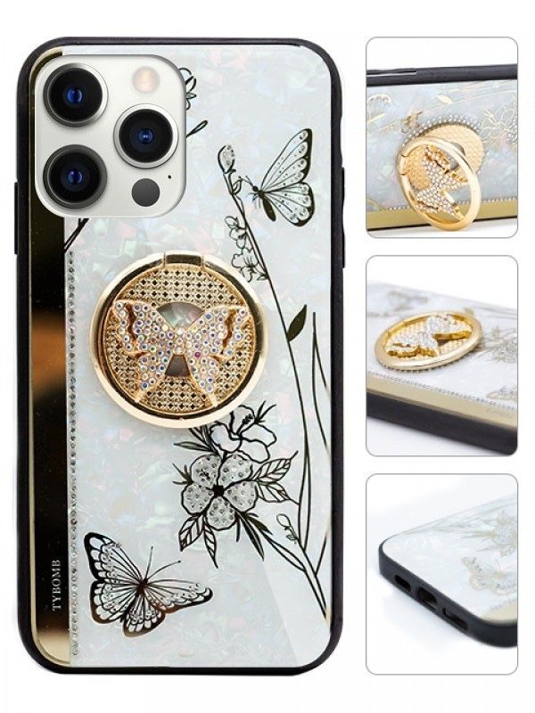 Butterfly Bling Bling TPU Luxury Phone Case for iPhone 13 Pro Max-White