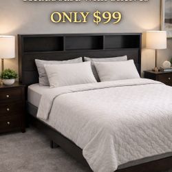 🛏️ Queen Size Wood Headboard w/ Shelves – Modern & Functional!