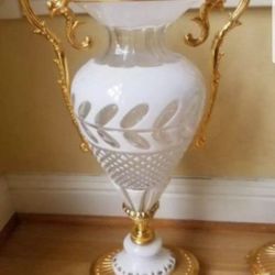 Crystal And Bronze Set Of 2 Vases Tall: 19”