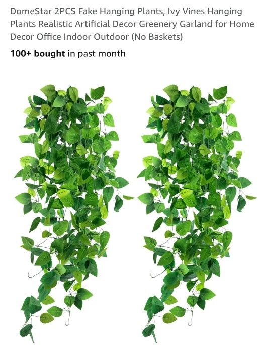 DomeStar 2PCS Fake Hanging Plants, Ivy Vines Hanging Plants Realistic Artificial Decor Greenery Garland for Home Decor Office Indoor Outdoor (No Baske