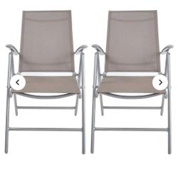 Set of 2 Patio Folding Sling Back Chairs Aluminum Adjustable Reclining Indoor Outdoor Deck Camping Garden Pool
